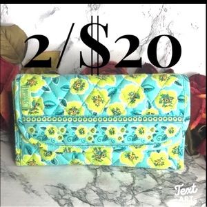 Maggie B Blue and Green Quilted Floral Clutch Wallet